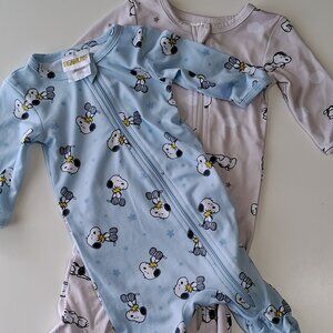 Set of 2 long-sleeved, foot-covered baby pyjamas, Peanuts License
